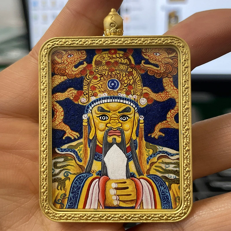 唐卡吊坠西藏热贡手绘唐卡五爷文财C 男女唐卡链子