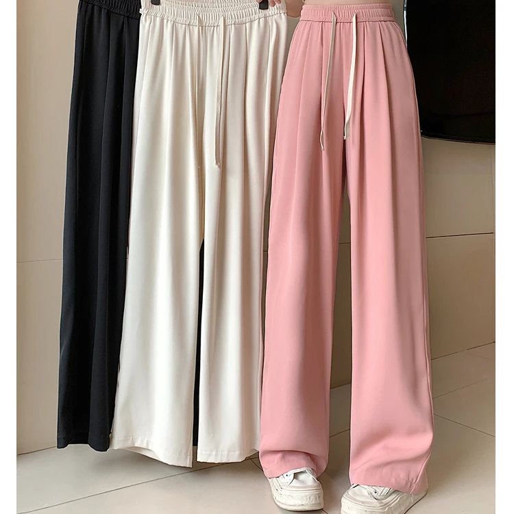 2024秋装新款胖mm大码百搭抽绳松紧腰阔腿裤长裤西装裤18802