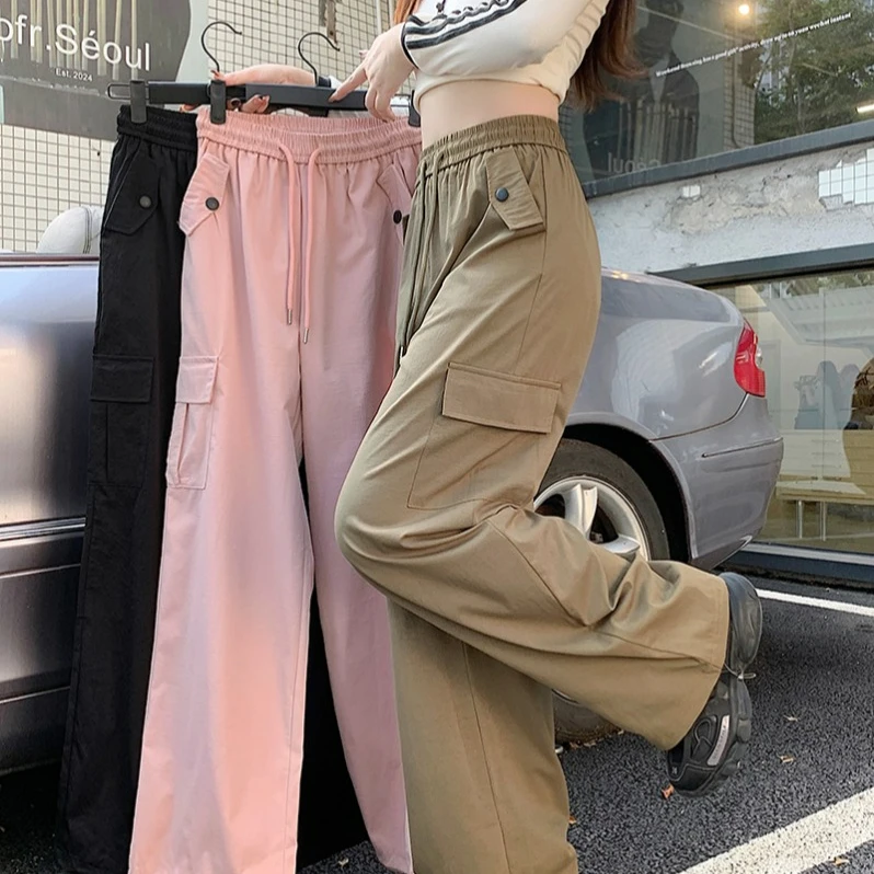 2025春装新款胖mm大码显瘦显腿长休闲裤工装裤阔腿裤长裤20158