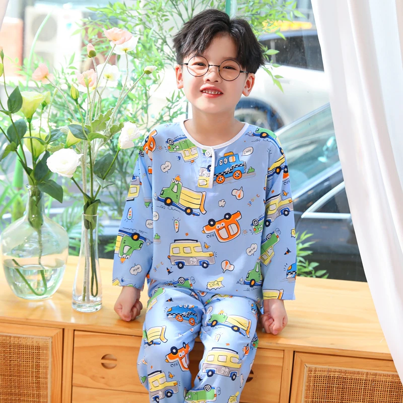 儿童薄款睡衣男童夏季空调服宝宝卡通睡衣中大童长袖宝宝男孩套装