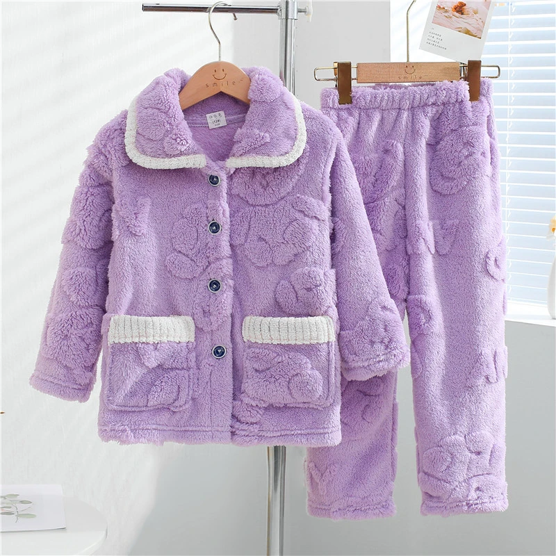 秋冬季儿童睡衣女童珊瑚绒加厚男童中大童女孩法兰绒家居服冬宝宝