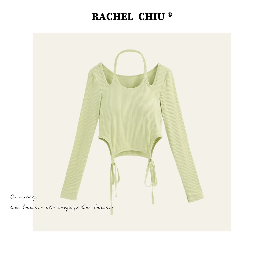 RACHEL CHIU高腰短款带胸垫瑜伽t恤修身抽绳显瘦健身跑步运动上衣