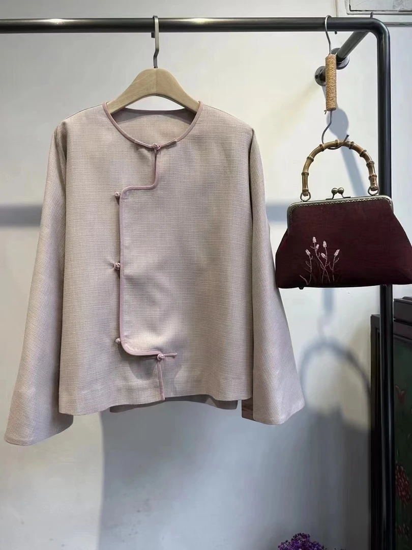 原创设计.粉紫燕麦色外套QI-2823100B