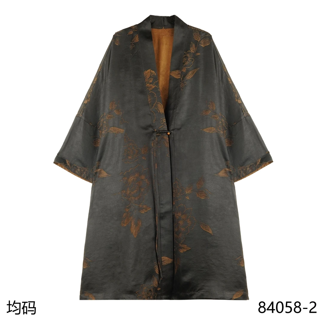 LN 2025新款时尚国风重磅重缎老料黑金牡丹风衣外套 84058-2