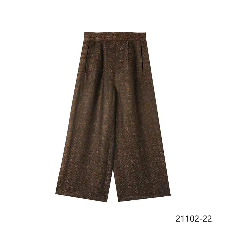 MM2025重锻织花素罗龙马花女休闲阔腿直通裤21102-22