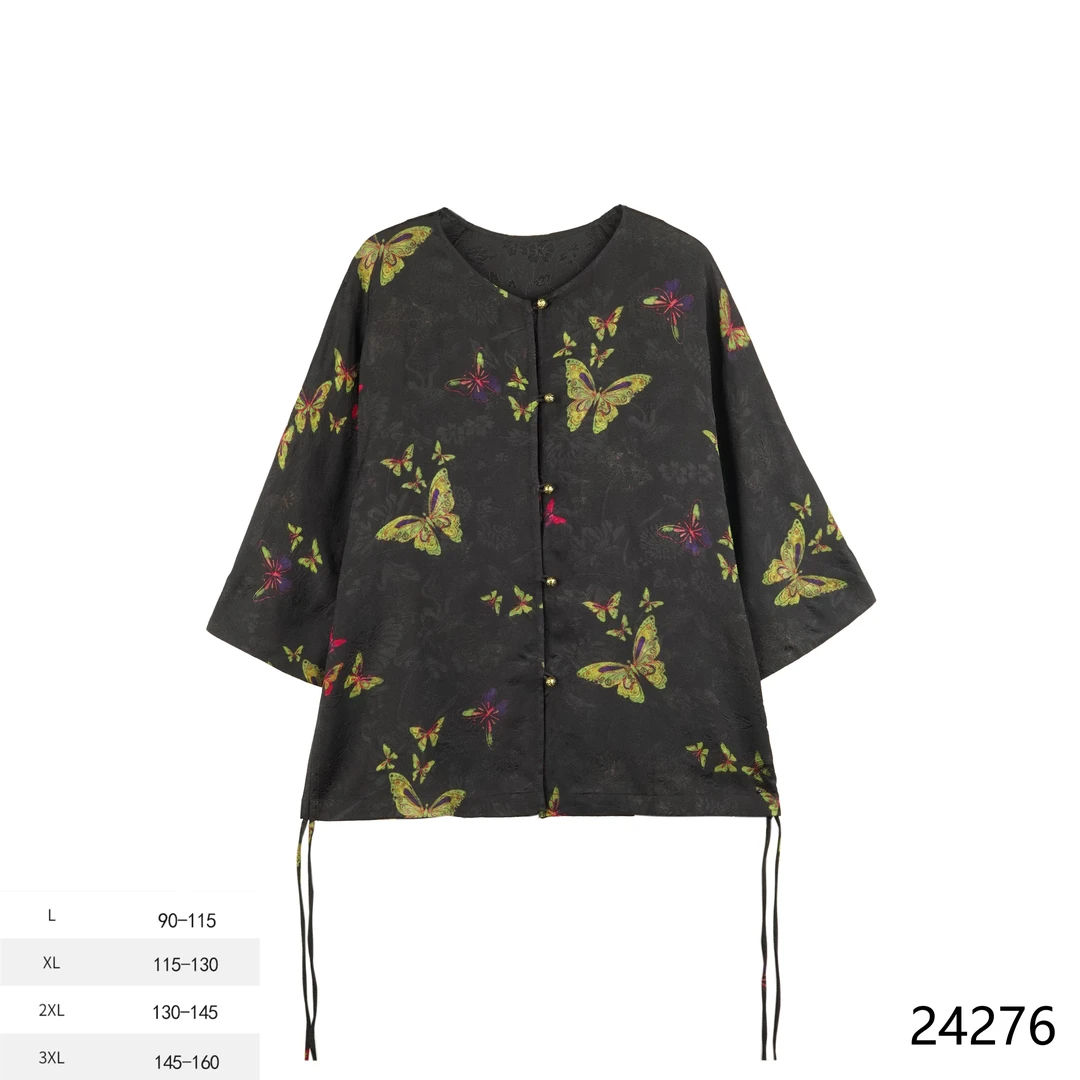WW 2025夏季新款国风蝴蝶花萝抽绳百搭上衣外套 24276