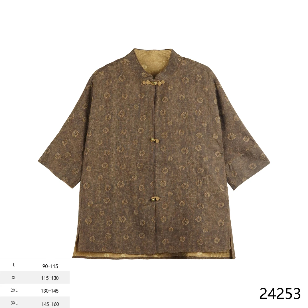 MM2024秋季新款小雏菊立领盘扣短袖新中式短外套 24253