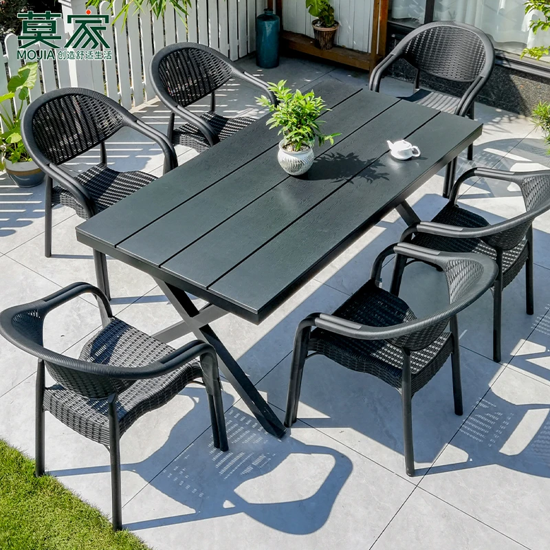 【莫家品牌】家用户外塑木桌椅别墅阳台室外简约花园防水外摆餐桌椅
