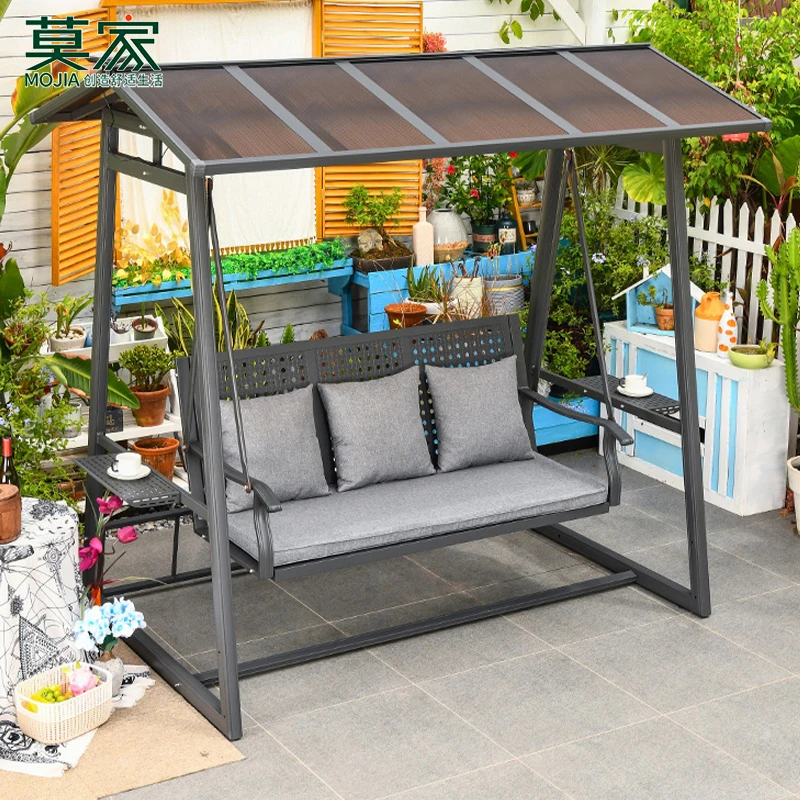 【莫家品牌】铝合金可躺可坐太阳能秋千别墅庭院花园露台户外秋千