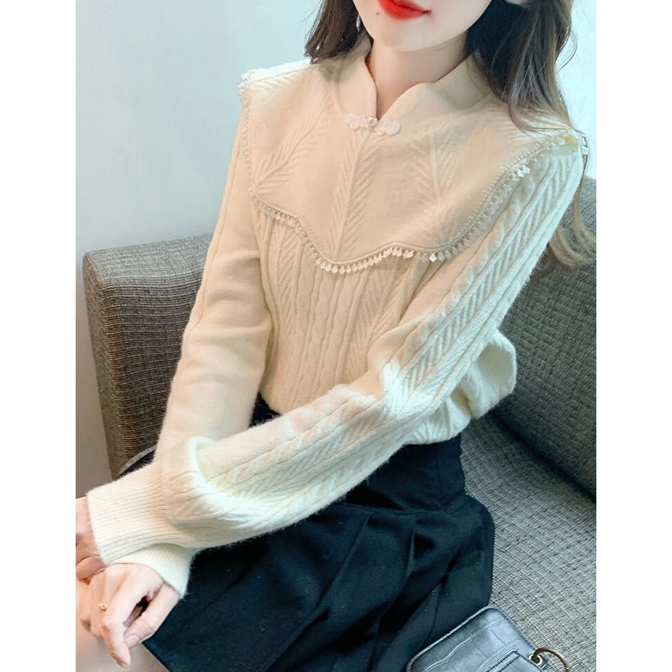气质百搭新遮肚子国风毛衣女春季新款时尚洋气漂亮显瘦针织打底衫