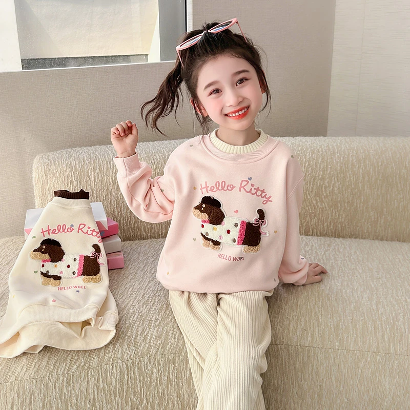 女童秋冬款加绒卫衣2024新款女孩洋气加厚长袖上衣儿童秋冬装衣服