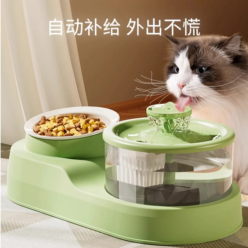 猫咪饮水机自动循环猫碗喂水器狗碗流动喝水喂食盆一体防打翻猫碗