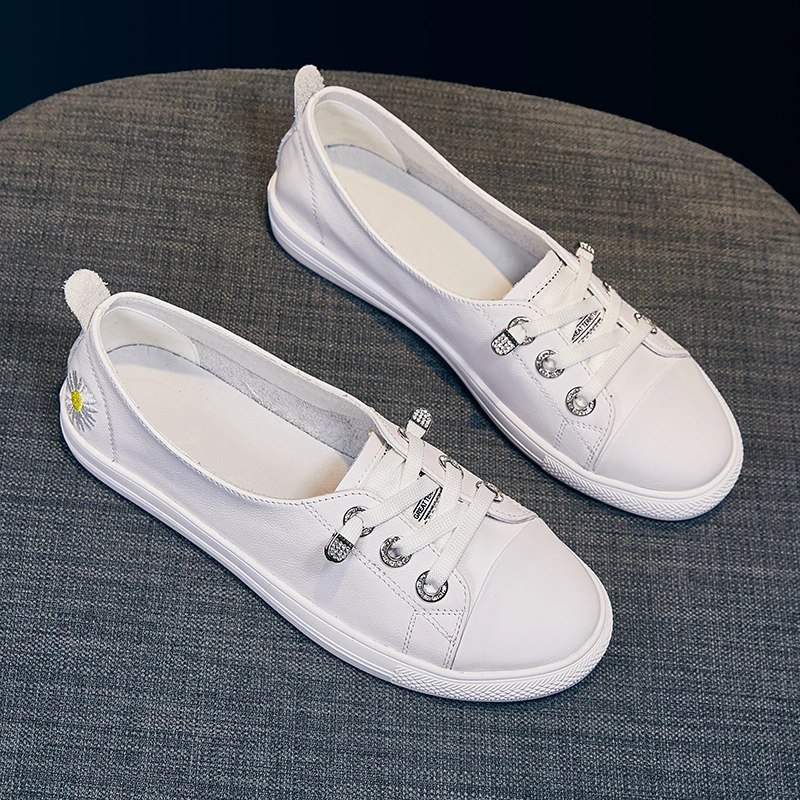 头层牛皮小白鞋子女百搭ins潮2025年新款韩版平底休闲鞋浅口单鞋