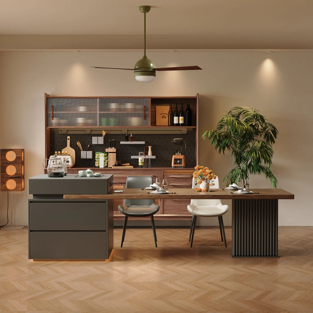 【实木桌面】岛台餐桌一体家用小户型可伸缩饭桌子2024餐桌椅新款