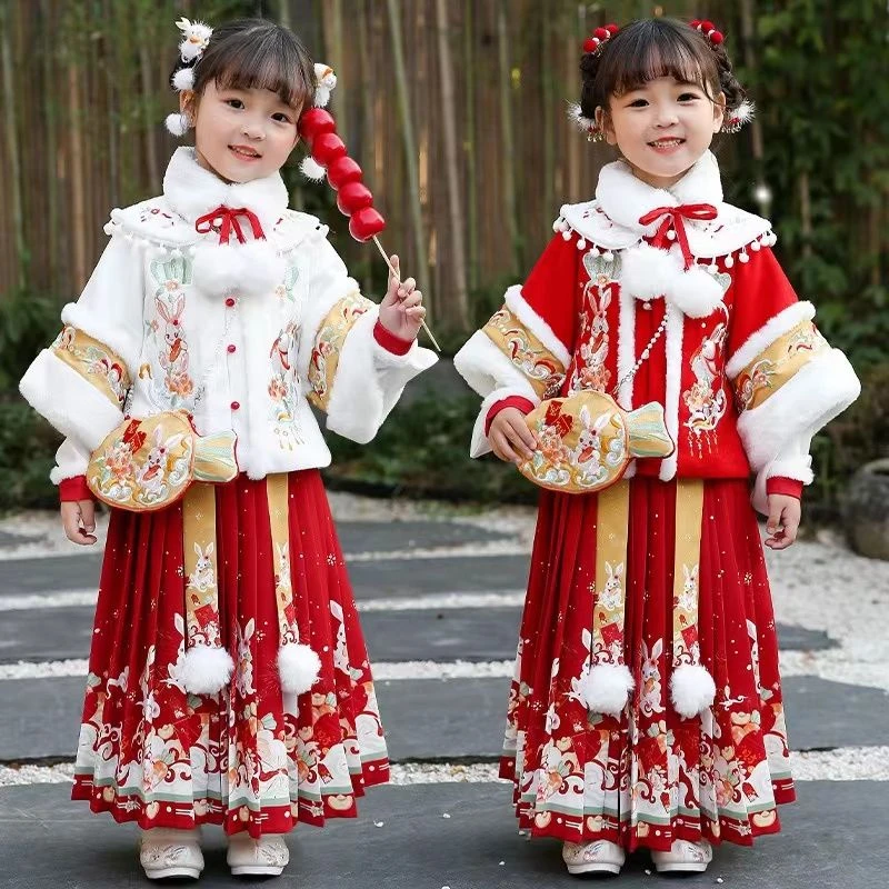 新款拜年服女童儿童服加绒加厚洋气中国风唐装日常喜庆宝宝兔