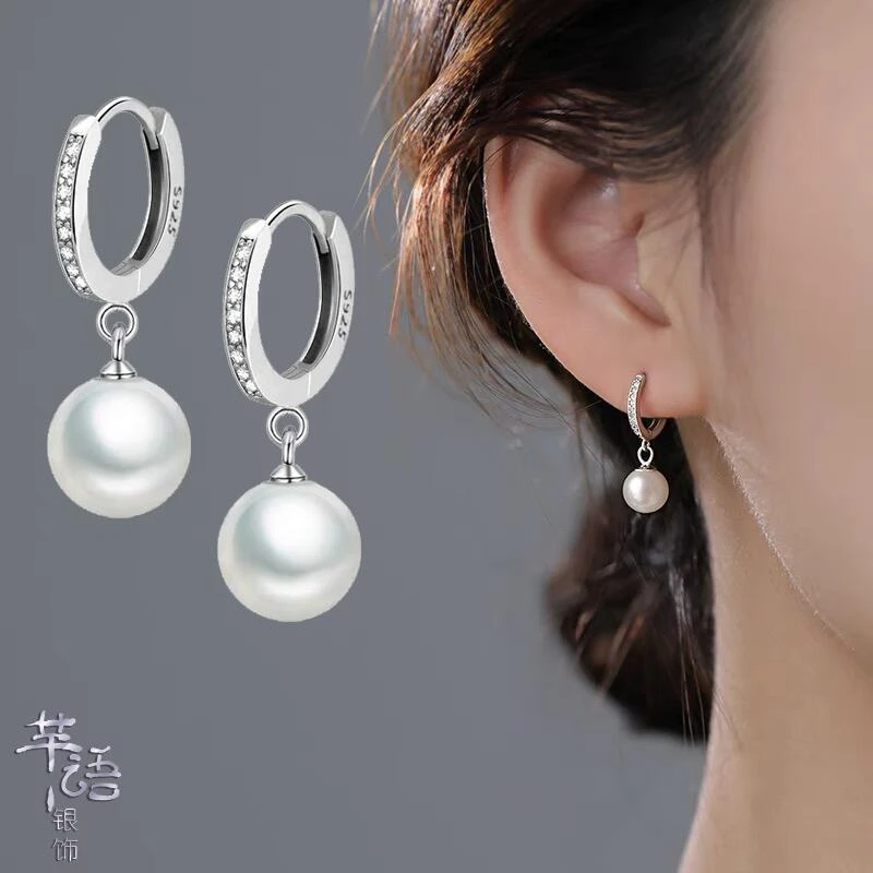 925银耳饰 新款珠珠耳环女时尚耳圈耳扣中长款2025新款养耳洞耳坠