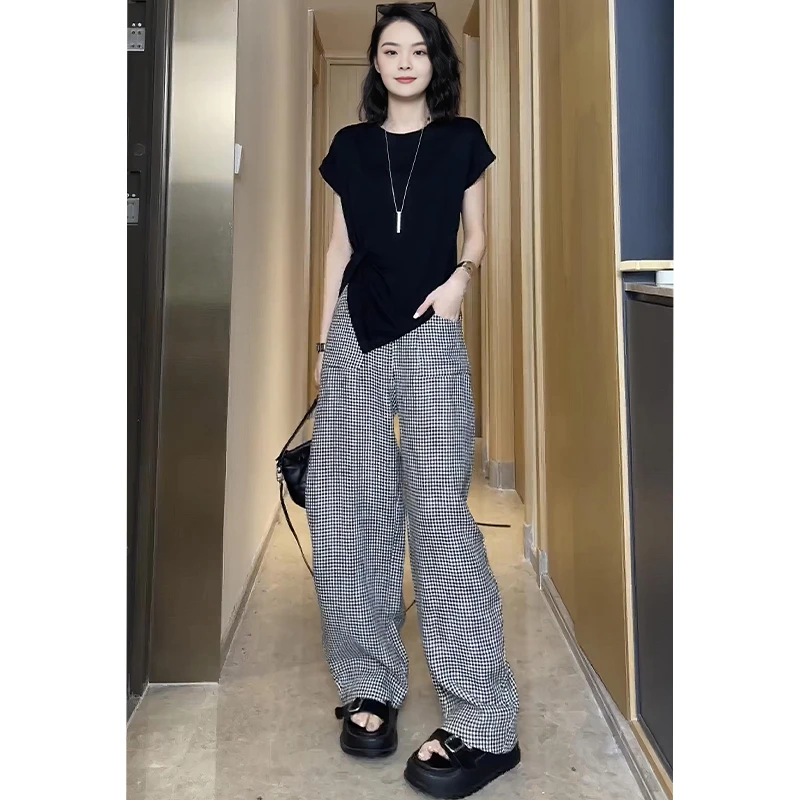 9932夏装搭配一整套阔腿裤女2024新款防晒衣T恤垂坠感裤子两件套