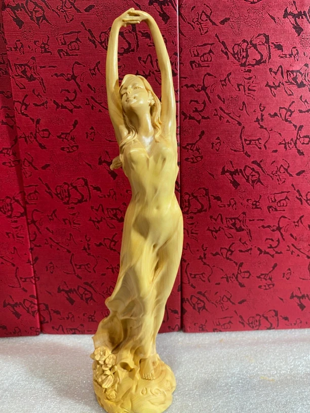 黄杨木雕初春少女实木雕刻精品摆件女神客厅摆件家居