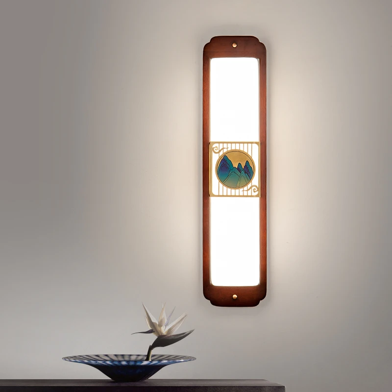 中国风禅意全铜实木壁灯新中式客厅背景墙灯卧室床头灯