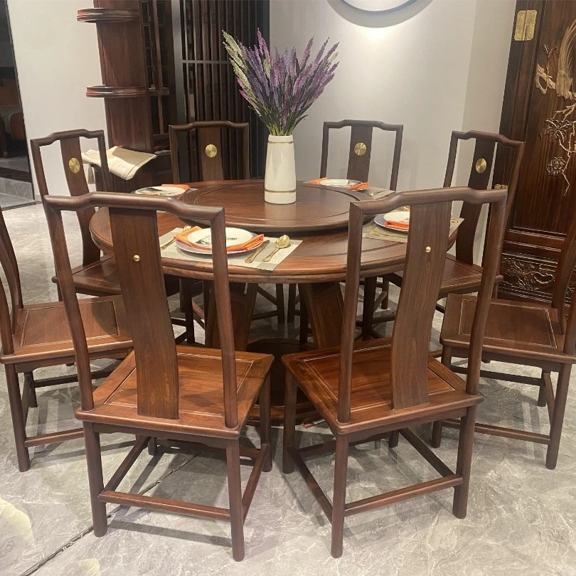 138米新中式2号圆台 东非酸枝 新中式 成套餐厅酒店 别墅榫卯结构