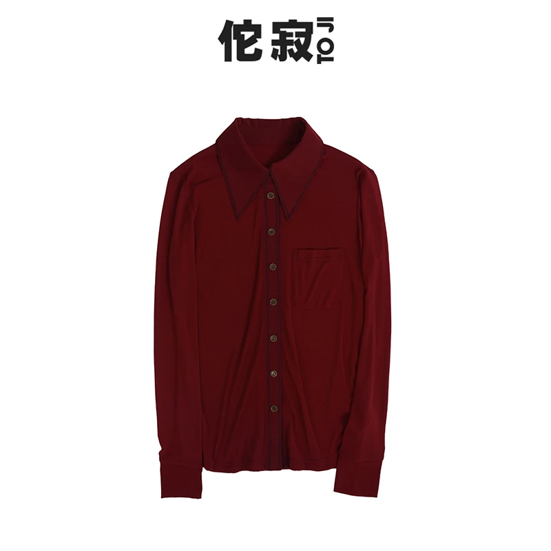 佗寂时尚休闲安可拉红秋季新款长袖网纱打底衫女内搭上衣TEN3C922