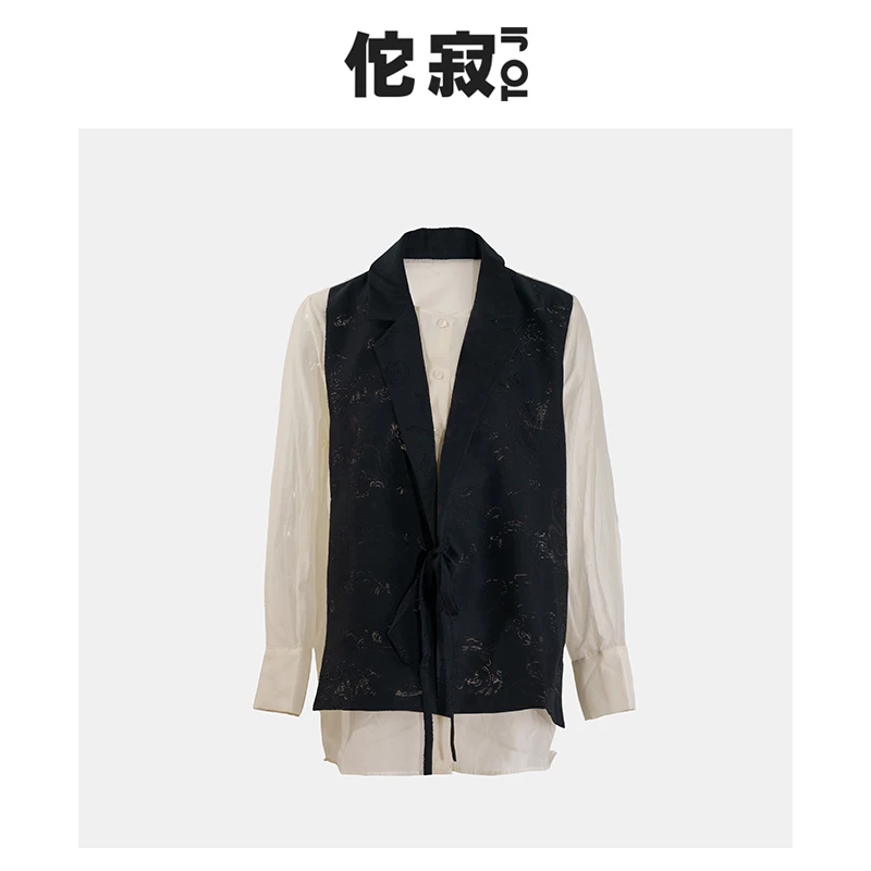 佗寂时尚文艺百搭秋季丝绵绡休闲长袖假两件上衣ACN1C052