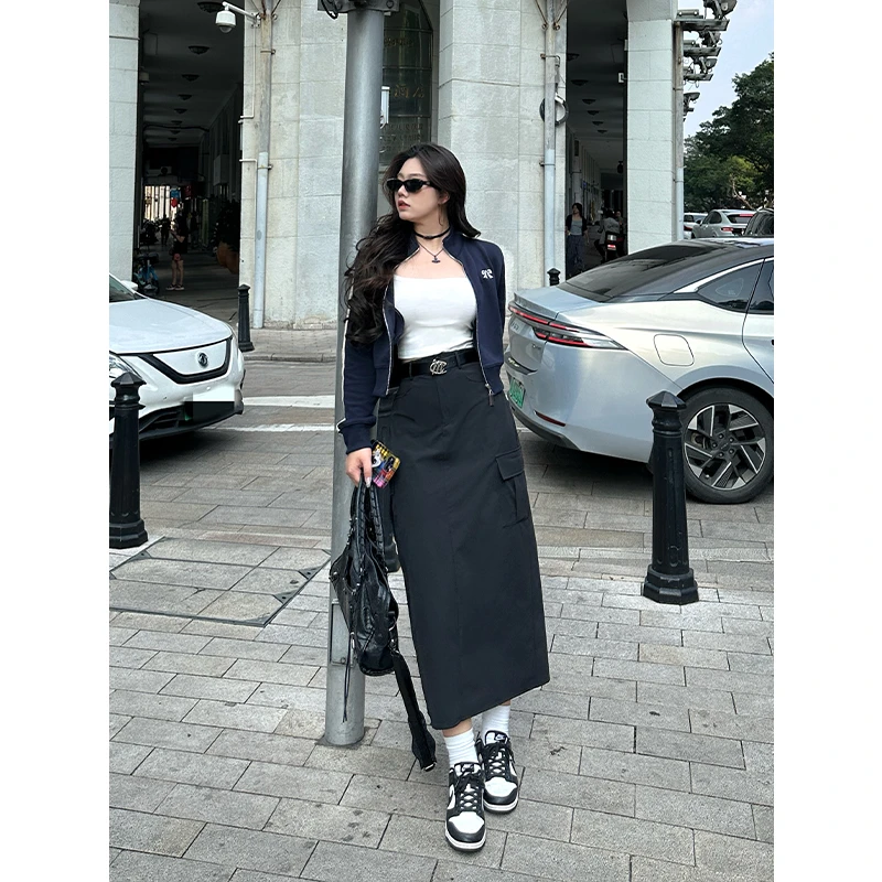 圆大敏「半裙  Jennie日记」高腰显瘦半身裙开叉长裙秋季微胖mm5069