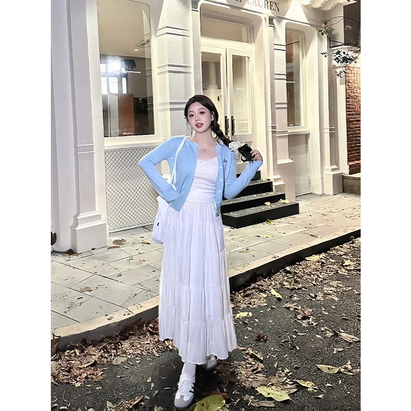 圆大敏「半裙  甜心茶会」白色蛋糕裙高腰显瘦半身裙秋季微胖mm5551