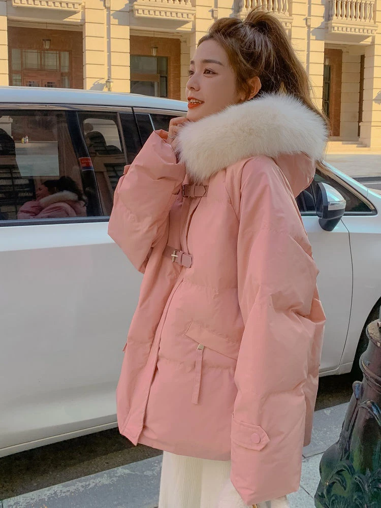 CxcvcK大毛领粉色羽绒羽绒服羽绒服女冬季外套加厚今年流行爆款韩