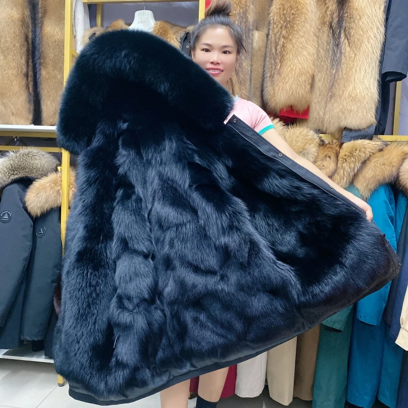 派克服男士中长款可拆卸内胆真毛一体整皮2023秋冬新款加厚保暖