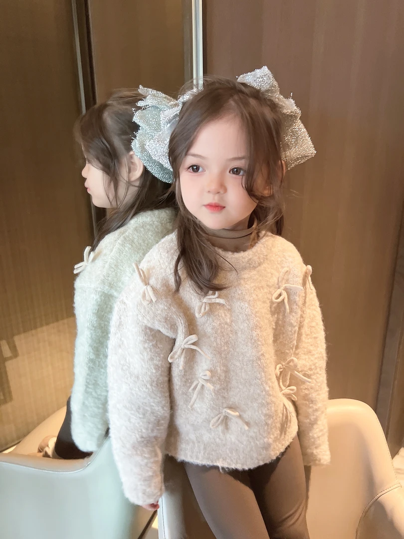【Mt studio】【现货】慵懒风蝴蝶结毛衣开衫秋冬季女童百搭精致甜美