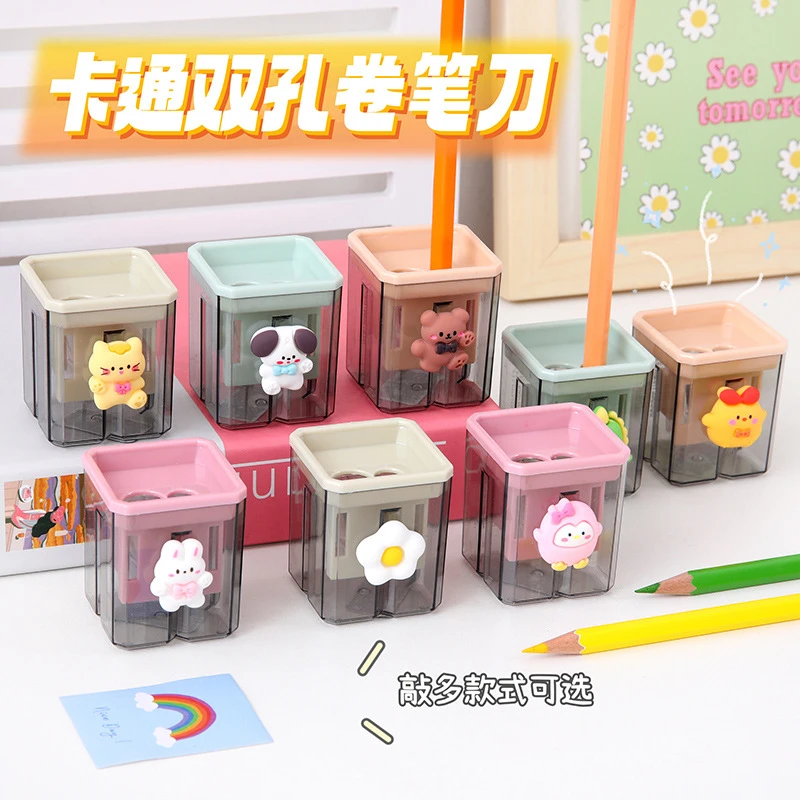 便携式转笔刀学生细杆铅笔刀削笔刀卡通双孔卷笔刀小型儿童削笔器