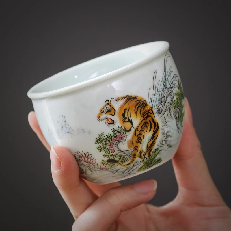 景德镇缠枝莲主人杯专用茶杯单杯个人杯子女陶瓷茶碗仿古茶盏茶具