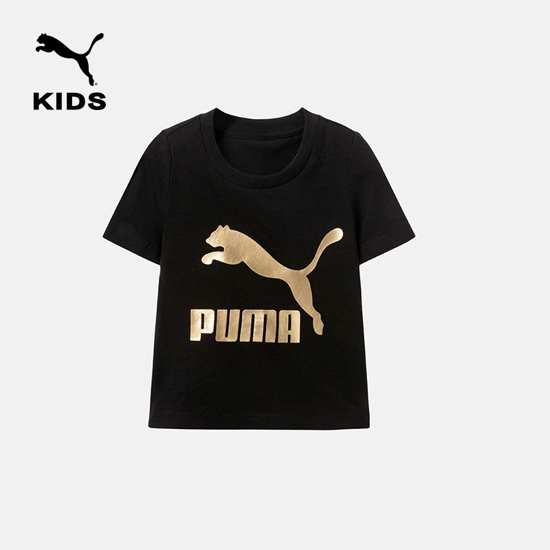 PUMA彪马童装儿童夏季新款休闲圆领印花纯棉短袖T恤春季黑620385