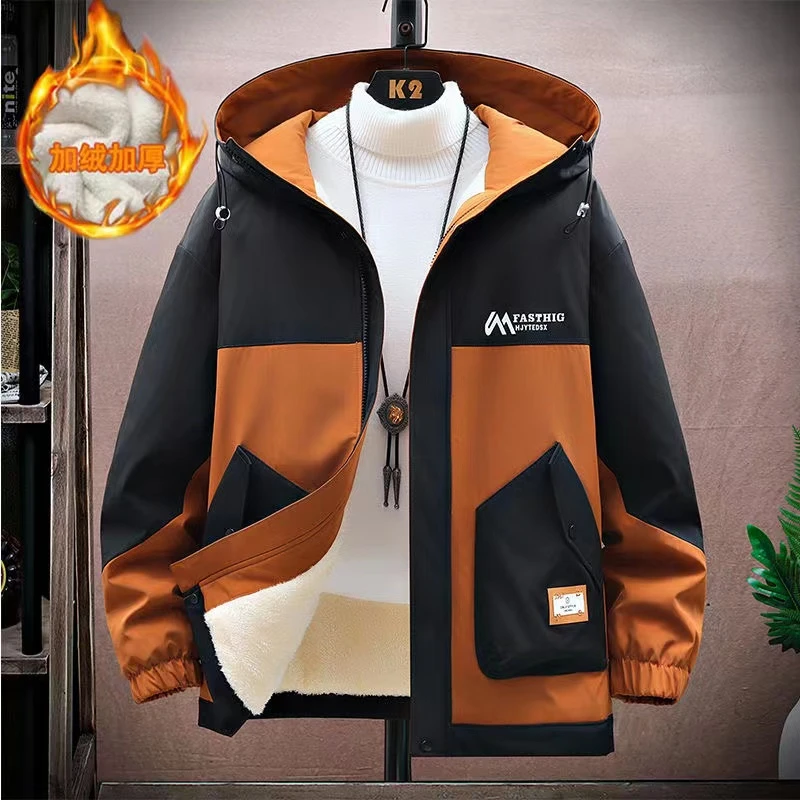 冬季新款棉衣男2023加绒加厚工装连帽夹克男潮流帅气宽松百搭袄子