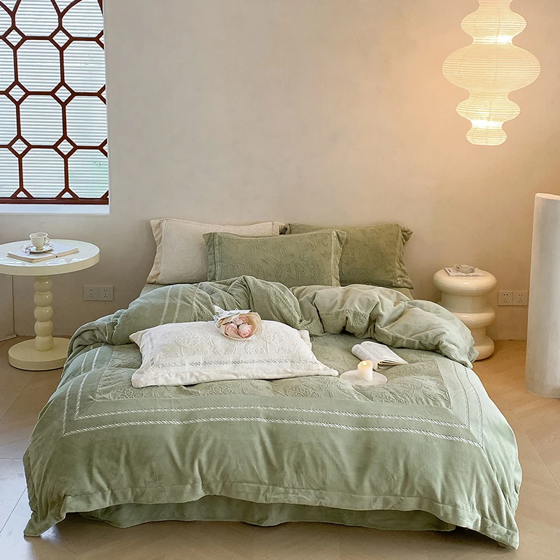 秋冬家居-洛伊 高端轻奢立体雕花加厚牛奶绒四件套保暖抗静电RX