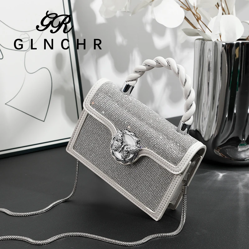 （带礼盒）小香风时尚百搭女士小众单肩小方包镶钻