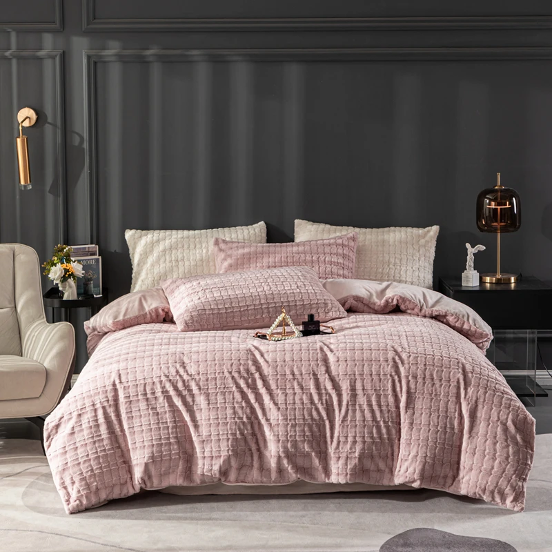 仿皮草兔毛绒四件套简约轻奢高档酒店轻奢款床品套件初遇