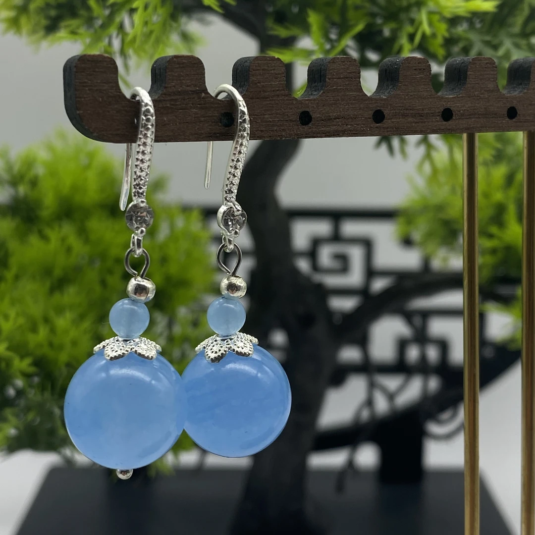 简约气质国风双连珠蓝色耳饰123000