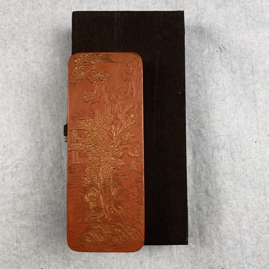 九十年代徽州曹素功山楼绣佛图朱砂墨净重305克锦包装