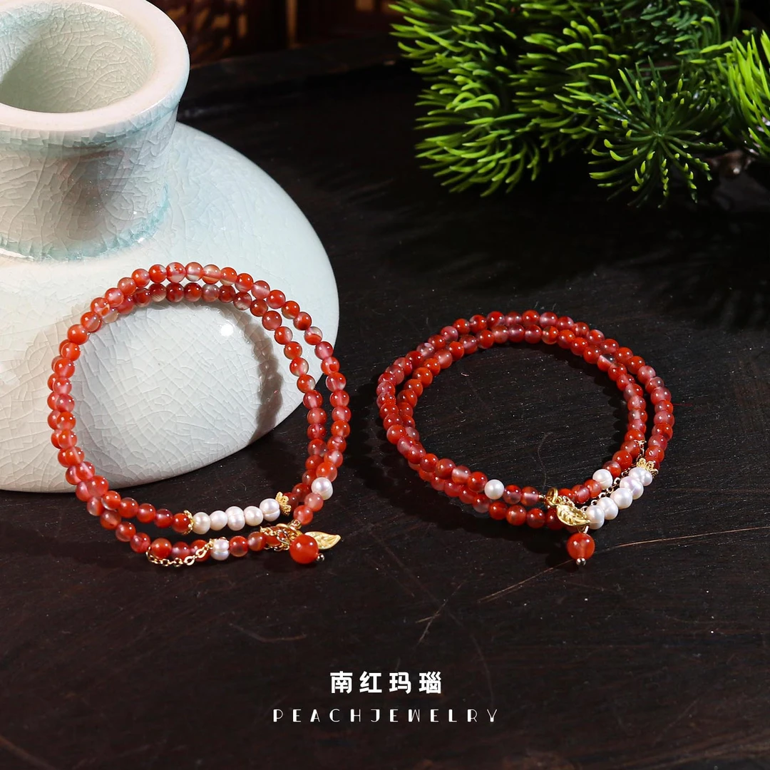 双圈南红玛瑙手链 L64 多样性发颜色微差 发货件数一
