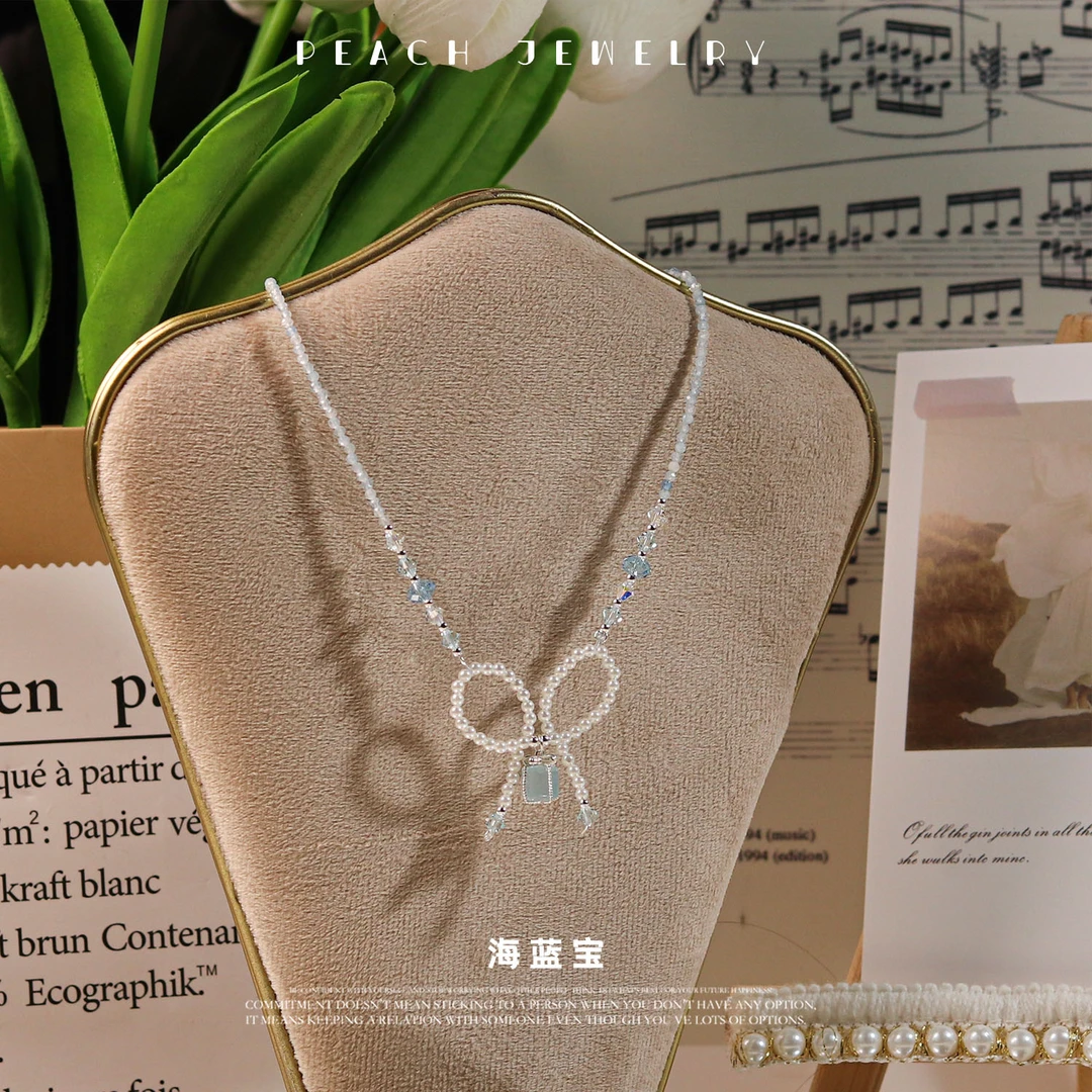 海蓝宝蝴蝶结礼物盒子项链 Q1018 多样性发一 颜色微差