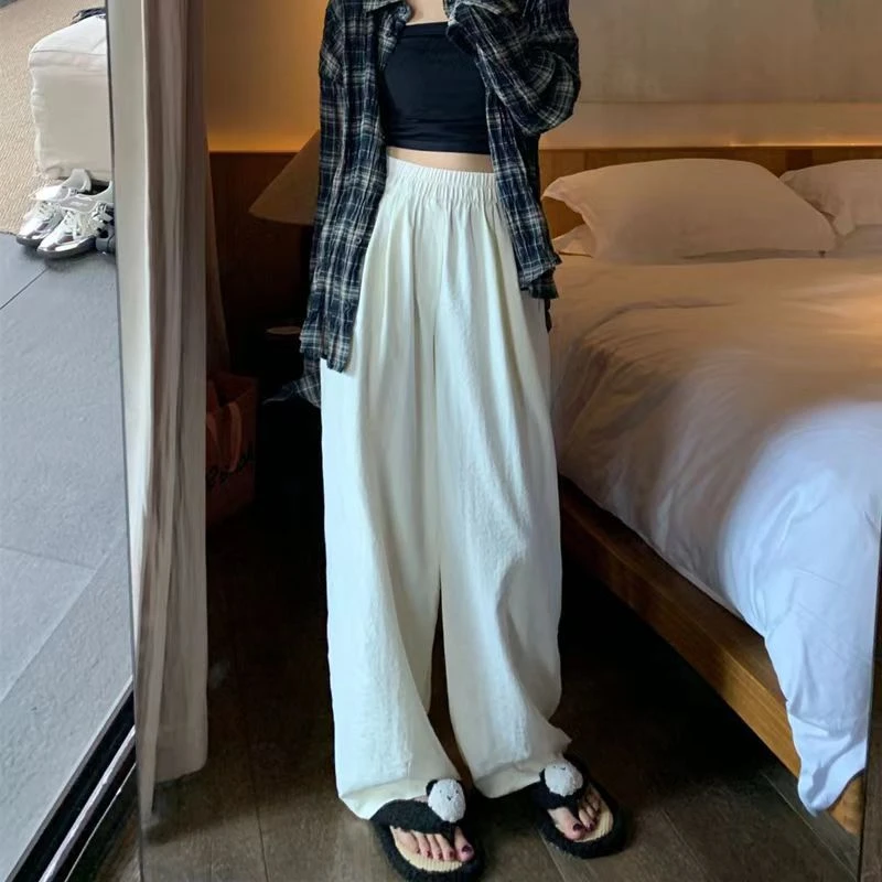 慵懒风肌理感阔腿裤2025春夏韩版高腰显瘦宽松休闲裤直筒拖地裤女