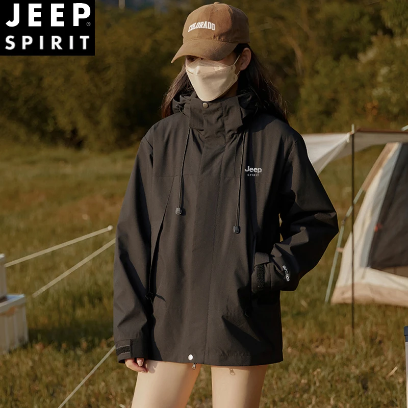 JEEPspirit冲锋衣外套女2025春秋季山系防风潮牌户外风衣登山服男