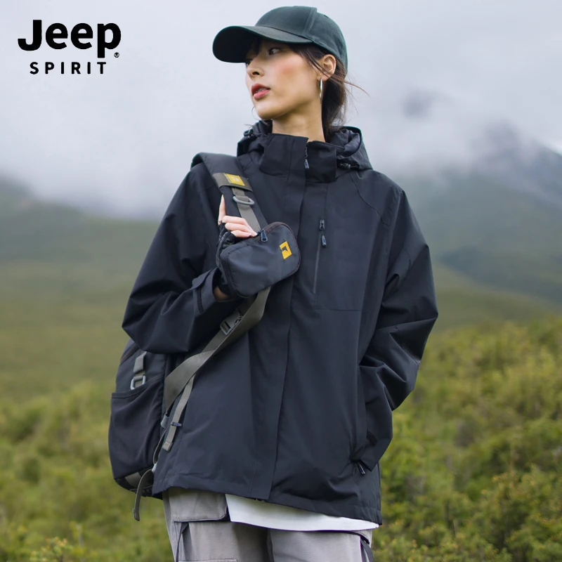 JEEPspirit户外冲锋衣女三合一可拆卸冬季登山加厚加绒男外套防风