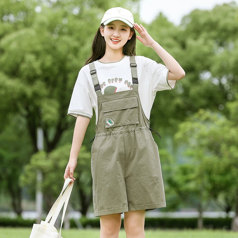 初中生背带裤套装夏季新款少女大童高中学生休闲阔腿裤五分裤