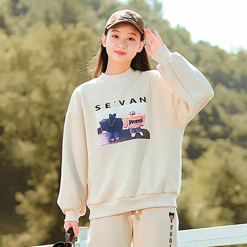 少女大童加绒卫衣冬季高中生初中学生2024新款秋冬装加厚上衣网红