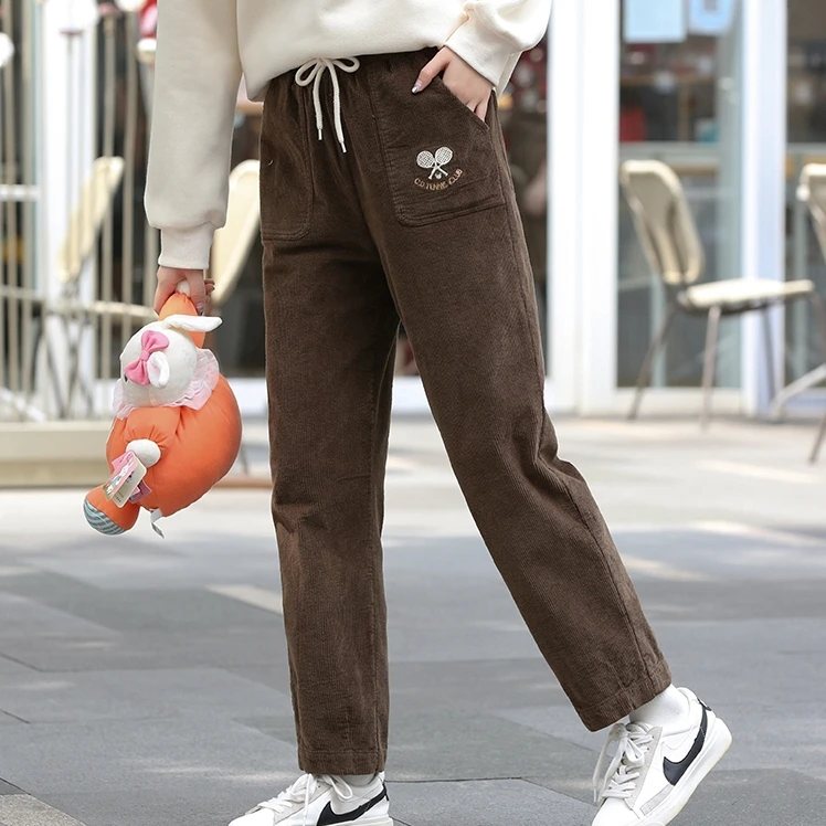 灯芯绒裤子秋冬初中学生窄版直筒裤少女大童高中女生冬装加厚休闲