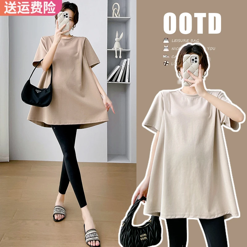 孕妇装2024夏新款插肩t恤夏季韩版连衣裙大码短袖孕妇上衣潮妈女