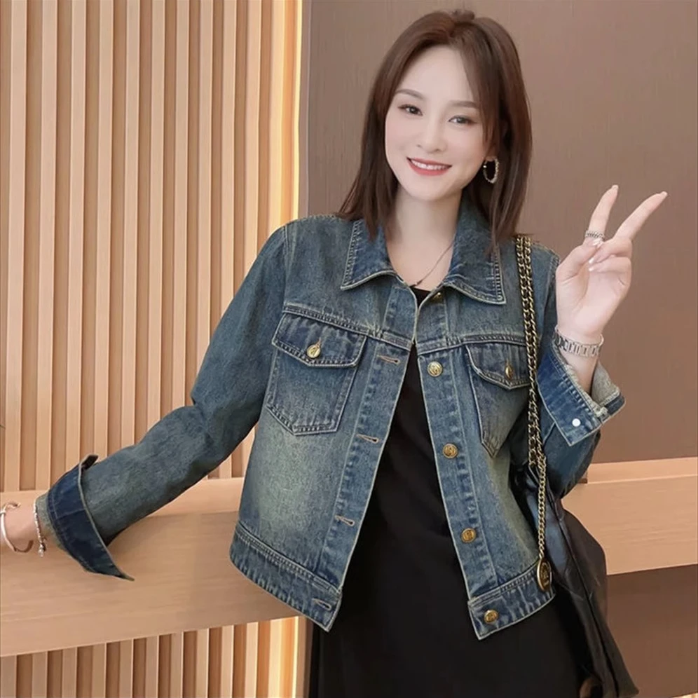 小个子休闲牛仔外套女2025春秋新款时尚宽松显瘦短款夹克正肩上衣